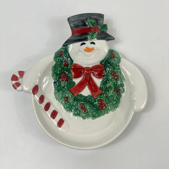 Snowman Service Set Platter Spreaders Fitz & Floyd Williams-Sonoma Holiday Table - Picture 2 of 10